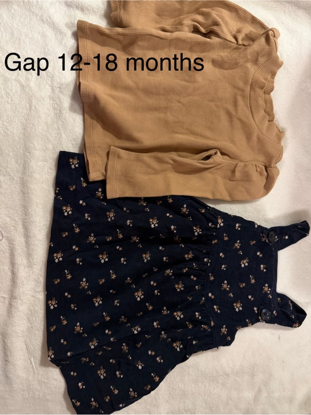 GAP Camel Ribbed Top with Navy Floral Pinafore Set